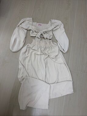 Cream Two-Piece Tie-Front Top and Skirt Set
